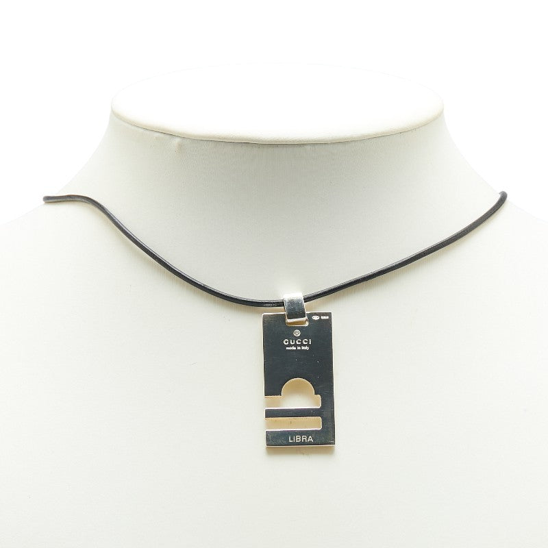 GUCCI Necklace Pendant LIBRA Black Leather Silver 925 Women Accessory Authentic