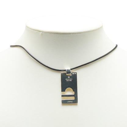 GUCCI Necklace Pendant LIBRA Black Leather Silver 925 Women Accessory Authentic