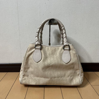 Christian Dior Hand Bag Tote Purse Trotter Leather Canvas White Authentic