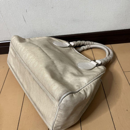 Christian Dior Hand Bag Tote Purse Trotter Leather Canvas White Authentic