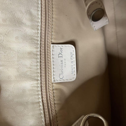 Christian Dior Hand Bag Tote Purse Trotter Leather Canvas White Authentic