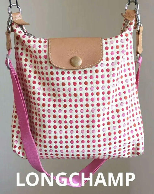 Longchamp shoulder bag Le Pliage Purse Pink Canvas Leather Authentic Women's