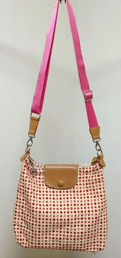 Longchamp shoulder bag Le Pliage Purse Pink Canvas Leather Authentic Women's