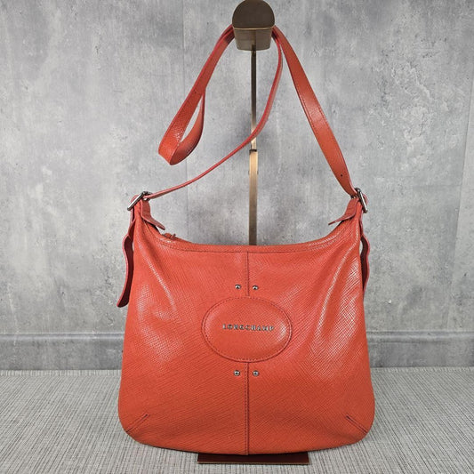 Longchamp shoulder bag Purse Orange Leather Authentic crossbody Women's Used