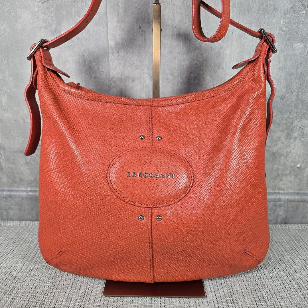 Longchamp shoulder bag Purse Orange Leather Authentic crossbody Women's Used