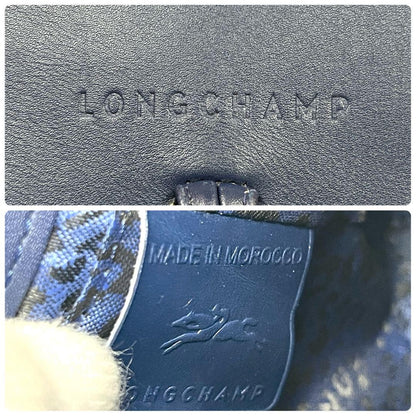 Longchamp Shoulder Bag Purse Logo Leather Navy Gray Authentic