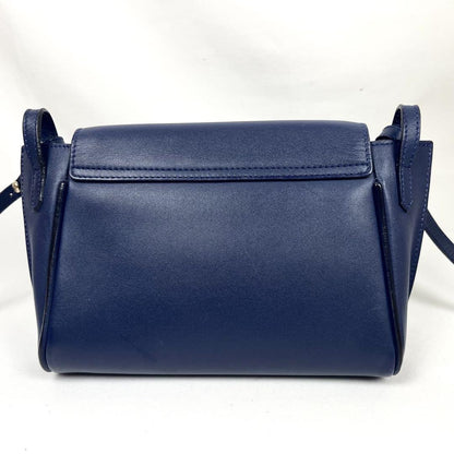 Longchamp Shoulder Bag Purse Logo Leather Navy Gray Authentic