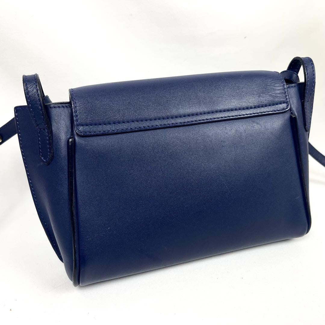 Longchamp Shoulder Bag Purse Logo Leather Navy Gray Authentic