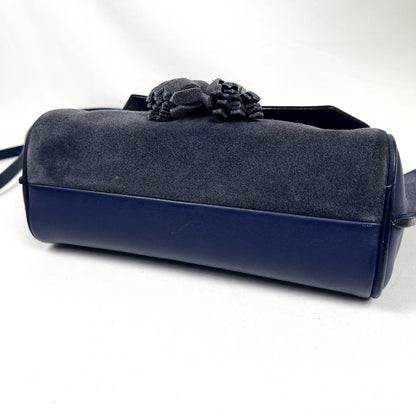 Longchamp Shoulder Bag Purse Logo Leather Navy Gray Authentic