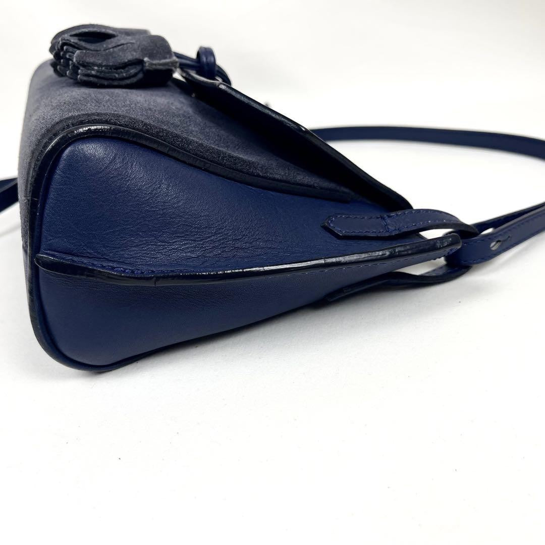 Longchamp Shoulder Bag Purse Logo Leather Navy Gray Authentic