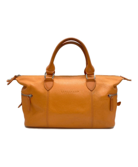 Longchamp Mini Boston Bag Hand Bag Tote Purse Leather Orange Authentic