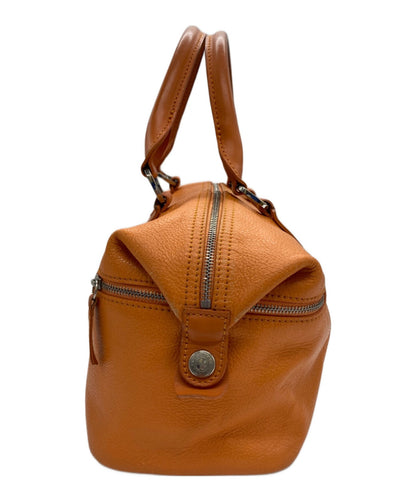 Longchamp Mini Boston Bag Hand Bag Tote Purse Leather Orange Authentic