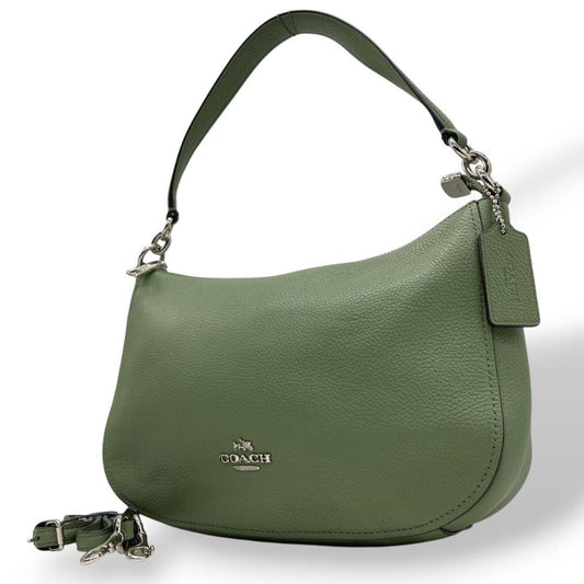 COACH Hand Shoulder Bag Tote Purse 2way Leather Khaki Lime Green Authentic
