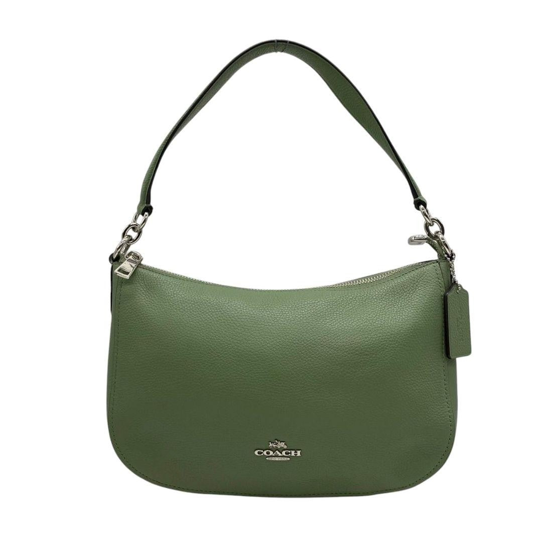 COACH Hand Shoulder Bag Tote Purse 2way Leather Khaki Lime Green Authentic