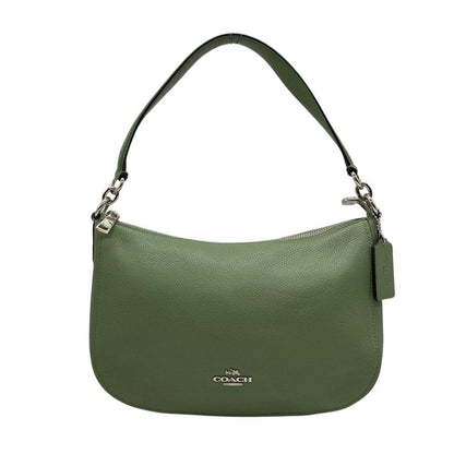 COACH Hand Shoulder Bag Tote Purse 2way Leather Khaki Lime Green Authentic