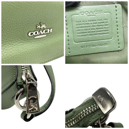 COACH Hand Shoulder Bag Tote Purse 2way Leather Khaki Lime Green Authentic