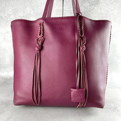 TOD'S Hand Bag Tote Purse Leather Bordeaux Authentic