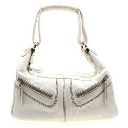 TOD'S Hand Shoulder Bag Tote Purse Leather White Authentic
