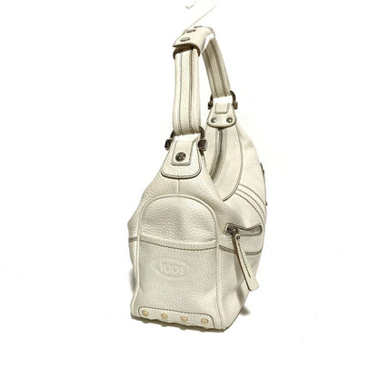 TOD'S Hand Bag Tote Purse LeatherWhite Authentic