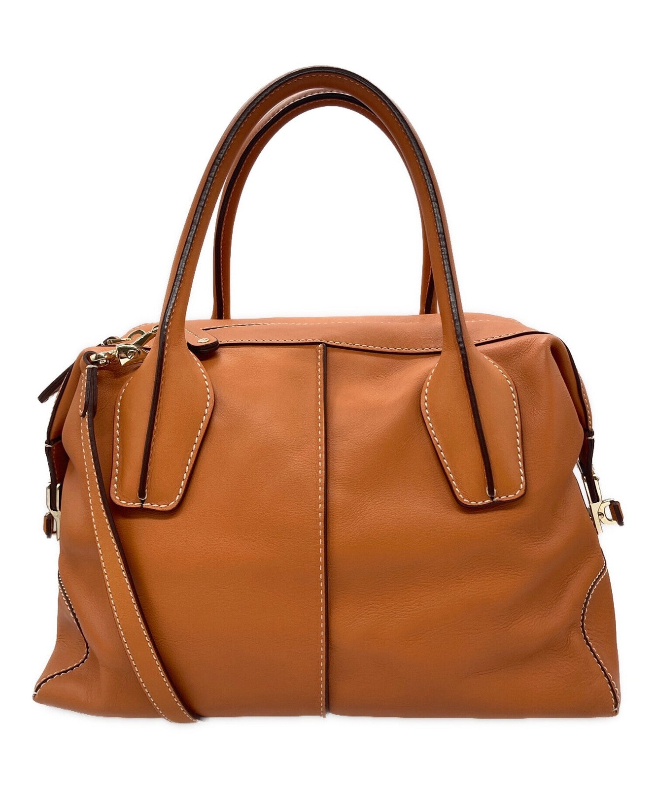 TOD'S Hand Shoulder Bag Tote Purse 2way Leather Orange Authentic