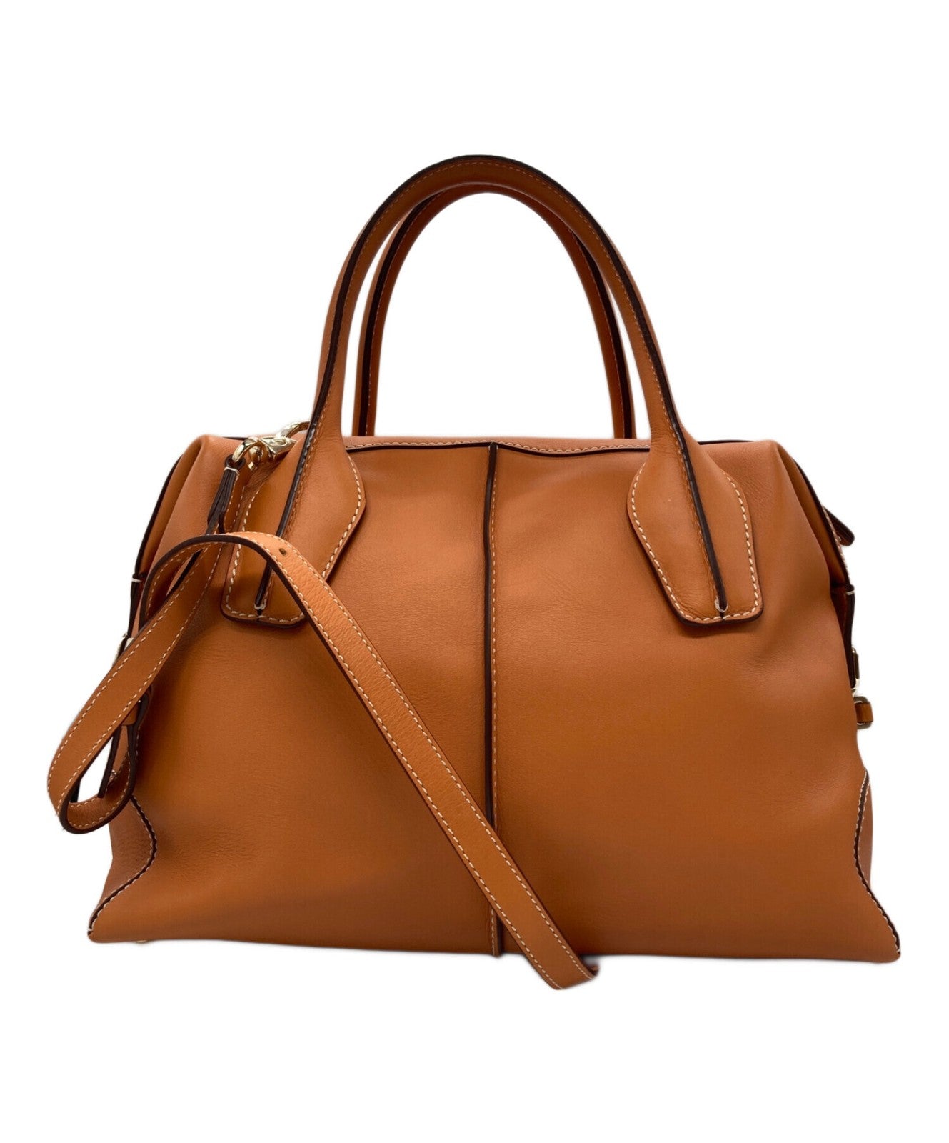 TOD'S Hand Shoulder Bag Tote Purse 2way Leather Orange Authentic