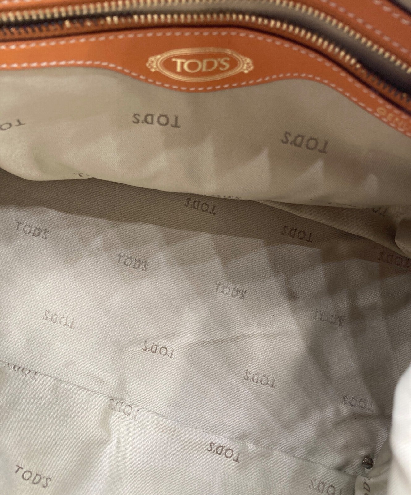 TOD'S Hand Shoulder Bag Tote Purse 2way Leather Orange Authentic