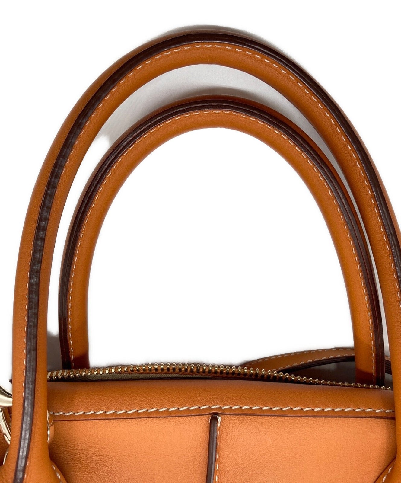 TOD'S Hand Shoulder Bag Tote Purse 2way Leather Orange Authentic