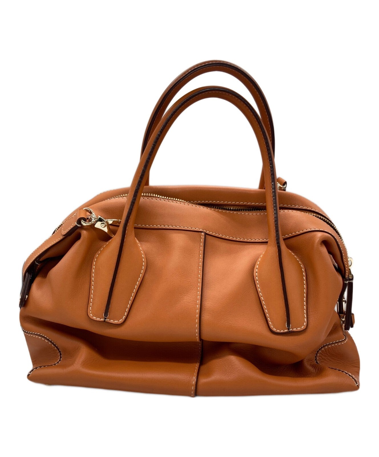 TOD'S Hand Shoulder Bag Tote Purse 2way Leather Orange Authentic