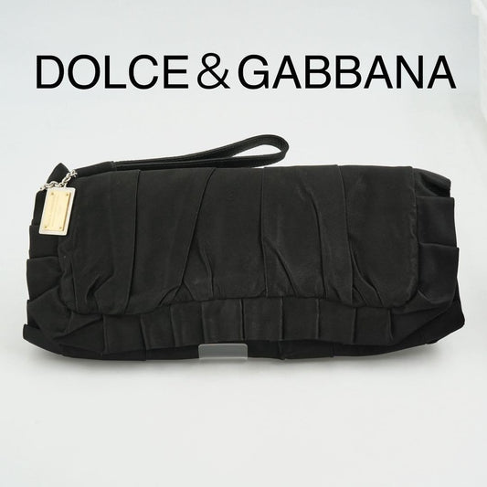 Dolce & Gabbana Clutch Bag Second Bag Leather Nylon Black Authentic