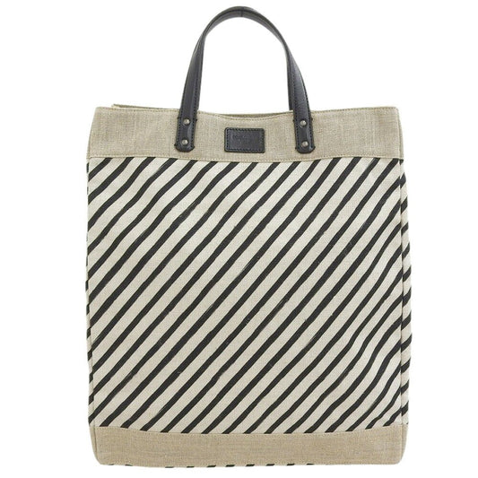Dolce & Gabbana Hand Bag Tote Purse Linen Canvas Leather White Black Authentic