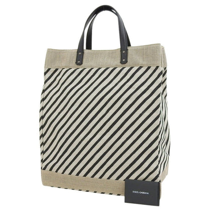 Dolce & Gabbana Hand Bag Tote Purse Linen Canvas Leather White Black Authentic