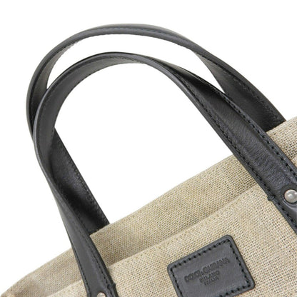Dolce & Gabbana Hand Bag Tote Purse Linen Canvas Leather White Black Authentic