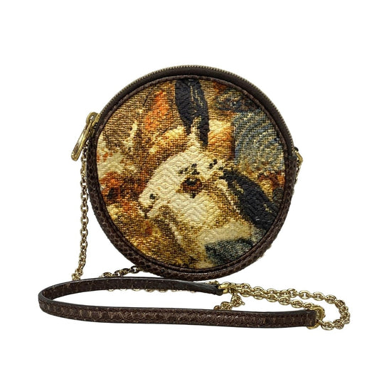 Dolce & Gabbana Shoulder Bag Purse Chain White Dark Brown Multicolor Authentic