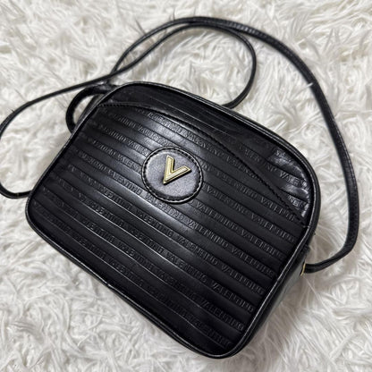 Valentino Mini Shoulder Bag Purse V Logo Leather Black Authentic