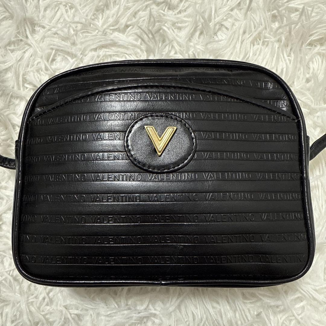 Valentino Mini Shoulder Bag Purse V Logo Leather Black Authentic