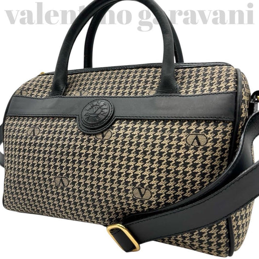 Valentino Garavani Shoulder Bag Mini Boston Canvas Leather Beige Brown Black