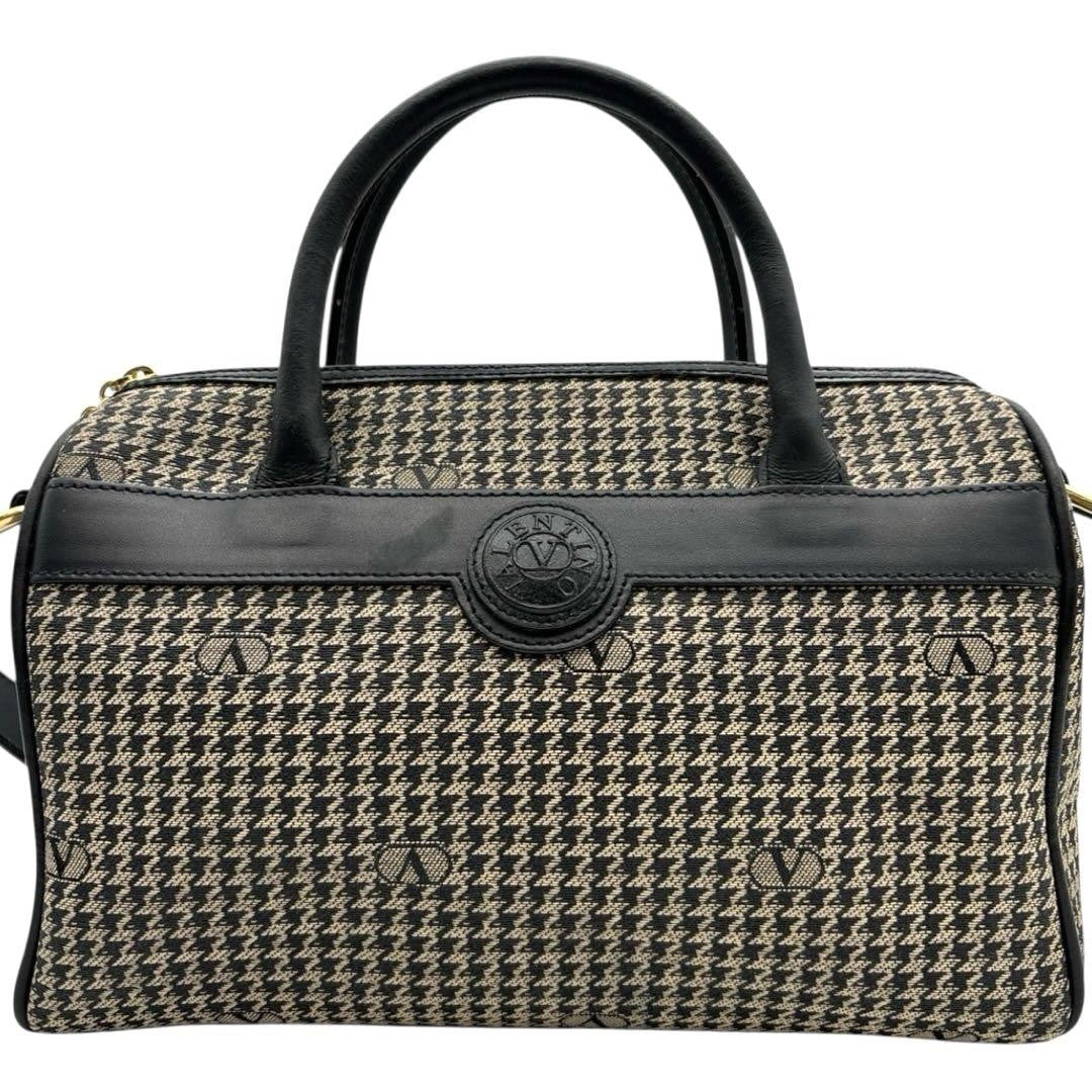 Valentino Garavani Shoulder Bag Mini Boston Canvas Leather Beige Brown Black