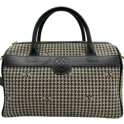 Valentino Garavani Shoulder Bag Mini Boston Canvas Leather Beige Brown Black