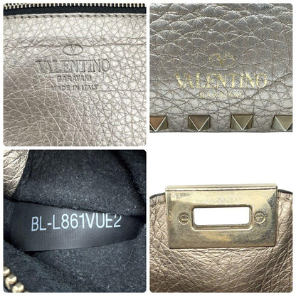 Valentino Garavani Shoulder Bag Purse 2way Rockstuds Leather Champagne Gold