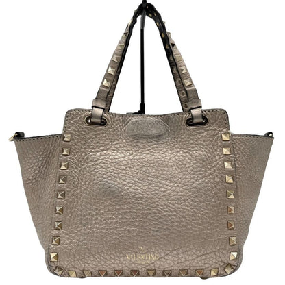 Valentino Garavani Shoulder Bag Purse 2way Rockstuds Leather Champagne Gold