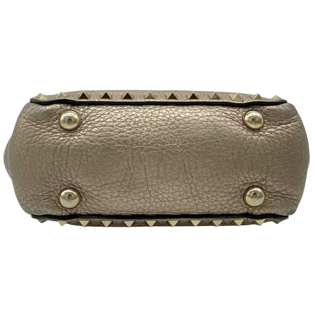 Valentino Garavani Shoulder Bag Purse 2way Rockstuds Leather Champagne Gold