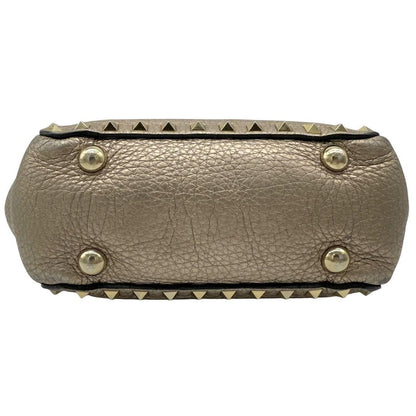 Valentino Garavani Shoulder Bag Purse 2way Rockstuds Leather Champagne Gold