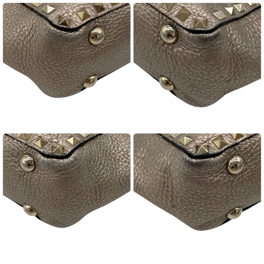 Valentino Garavani Shoulder Bag Purse 2way Rockstuds Leather Champagne Gold