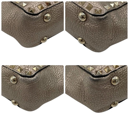 Valentino Garavani Shoulder Bag Purse 2way Rockstuds Leather Champagne Gold