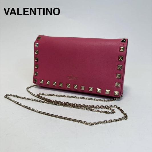 Valentino Garavani Shoulder Bag Purse Rockstuds Leather Pink Authentic