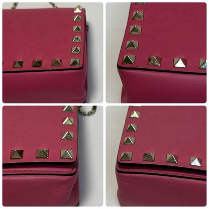 Valentino Garavani Shoulder Bag Purse Rockstuds Leather Pink Authentic