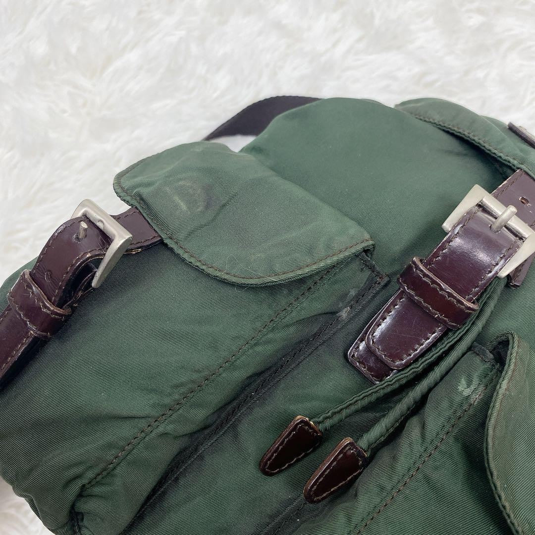 PRADA Backpack Logo Nylon Green Khaki Authentic