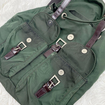 PRADA Backpack Logo Nylon Green Khaki Authentic