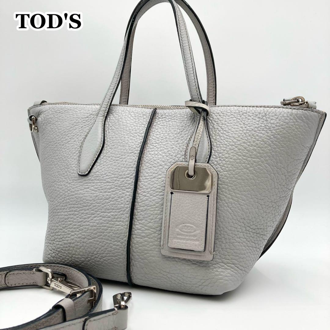 TOD'S Hand Shoulder Bag Tote Purse 2way JOY Mini Leather Light Gray Authentic