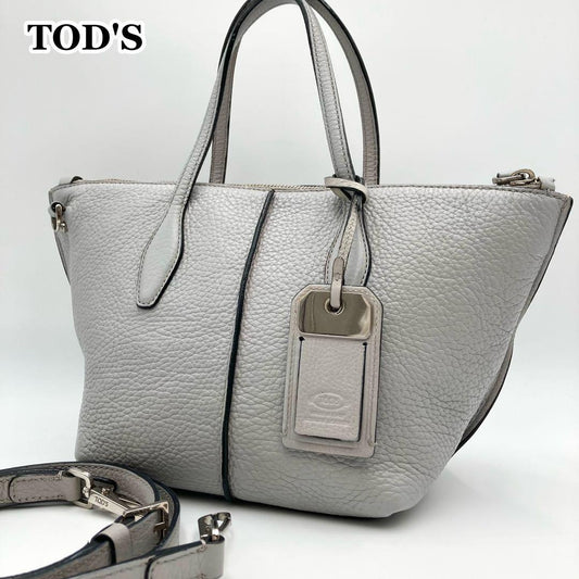 TOD'S Hand Shoulder Bag Tote Purse 2way JOY Mini Leather Light Gray Authentic